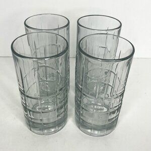 Set of 4 Vtg Anchor Hocking Tartan Heavy Clear Glasses 16 oz